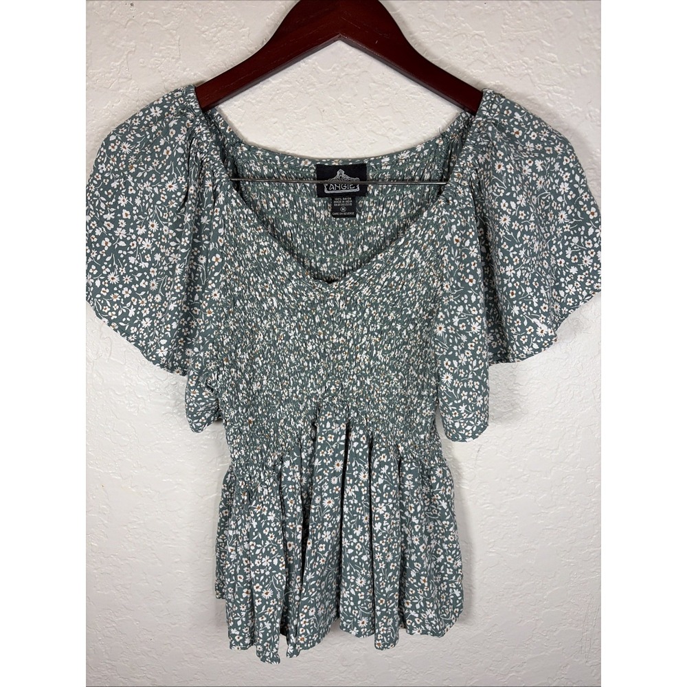 Angie Women's Flutter Sleeve Smocked Peplum Top